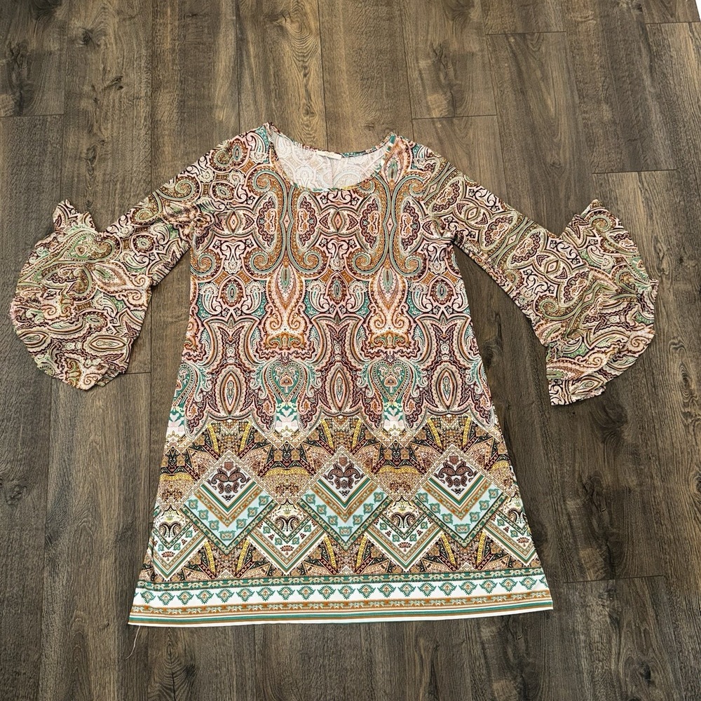 Haani Women's Sz 2XL Ruffled Sleeves Summer Dress Paisley Floral Glam Modern‎